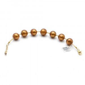 bruine bal - bruine en gouden armband van echt muranoglas