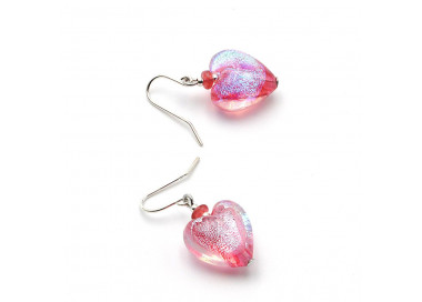 Boucles d'oreilles coeur rose dicroique