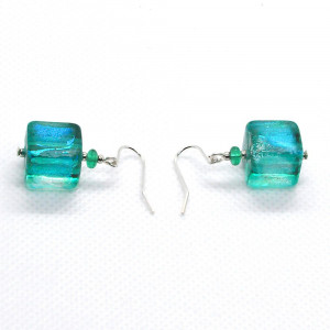 Azure Blue Dicroic Cube - Blue Murano Glass Earrings