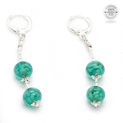 Murano glass pendant earrings, emerald green