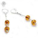 Boucles d'oreilles en verre de Murano pendantes Mimosa Ambre