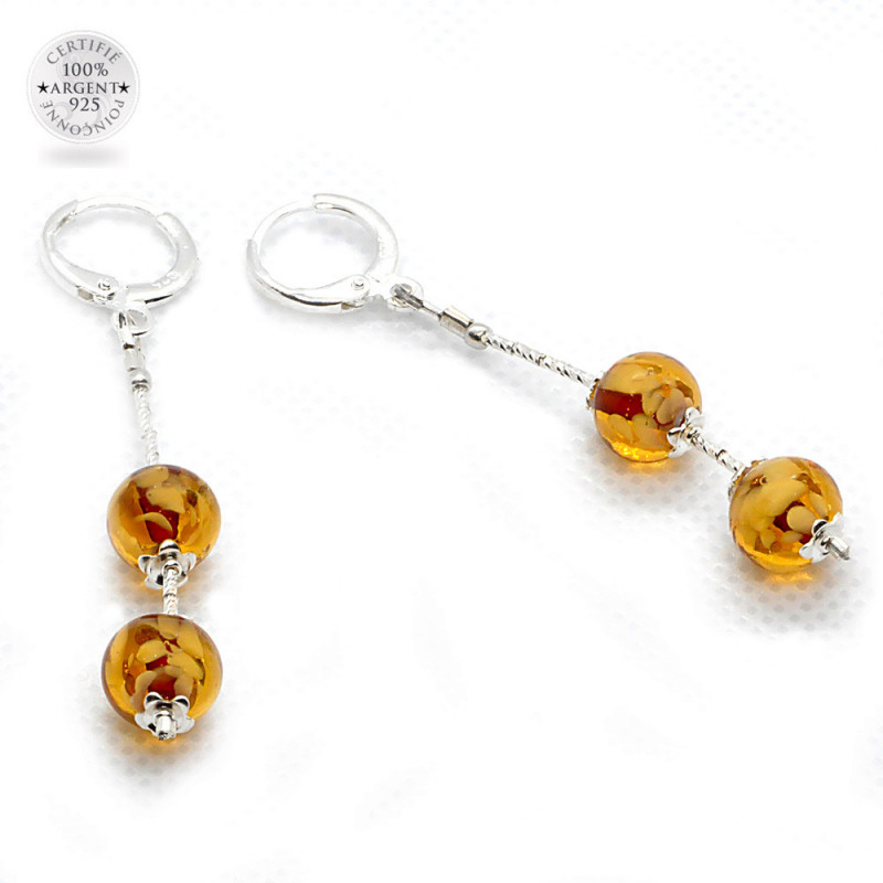 Boucles d'oreilles en verre de Murano pendantes Ambre