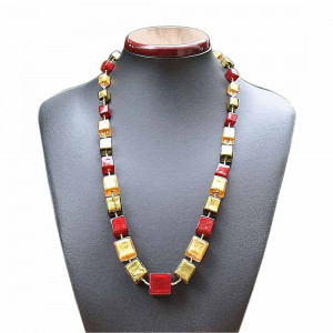 Collar de cristal de murano rojo y oro joya de venecia