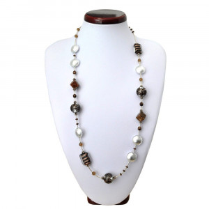 Collar cristal murano plata largo de verdadero cristal de murano venecia abigarrado marrón