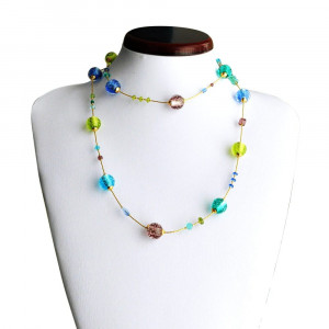 Ketting, lange ketting glas van murano blauw