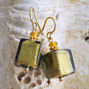 Aretes caqui y oro joyería cristal murano genuino de venecia