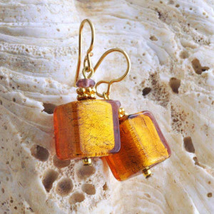 Amber and gold murano glass earrings genuine murano glass of venice