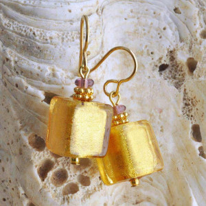 Gold murano earrings genuine venitian glass of venice