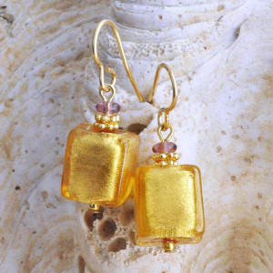 Aretes oro joyería cristal murano genuino de venecia