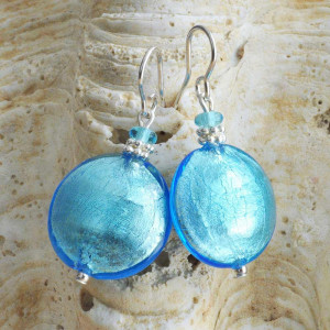 Aretes azul cielo joyería cristal murano genuino de venecia