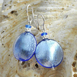 Aretes azul marino joyería cristal murano genuino de venecia