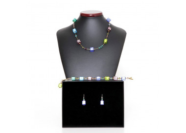 Conjunto de joyas de oro multicolor genuino murano