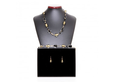 Conjunto de joyas genuino cristal de murano negro y oro venecia jo-jo 