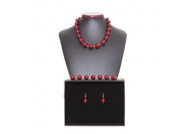 Conjunto rojo de joyas de verdadero cristal de murano de venecia