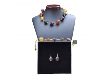 Amber murano glass jewelry set in real murano glass venice