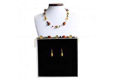 Amber murano glass jewelry set in real murano glass