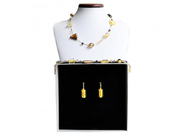 Amber gold murano glass jewelry set genuine murano glass