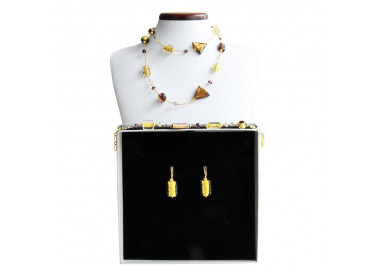 Amber murano glass jewelry set gold genuine murano glass