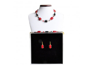 Red and black murano glass jewelry set genuine murano glass