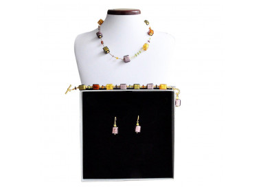 Amber gold and parma murano glass jewelry set genuine murano glass