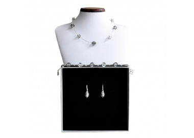 Conjunto de joyas negro y plata genuino cristal de murano venecia