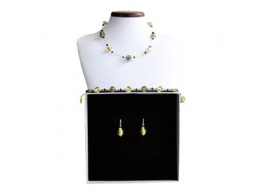 Conjunto de joyas murano negro y oro genuino cristal de murano venecia