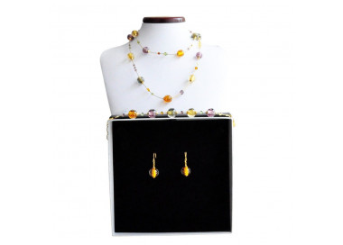 Amber murano glass jewelry set in real murano glass venice