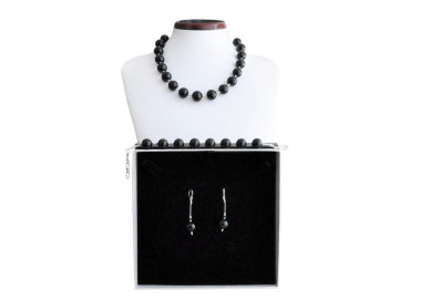 Black ball murano glass jewelry set in real murano glass venice