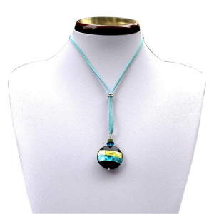 Pendentif verre murano vert/bleu turquoise en verre de murano de venise horizon