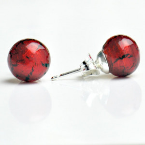 Aretes de cristal rojo en verdadero murano de venecia