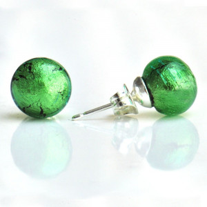 Aretes verde en verdadero cristal de murano veneciano