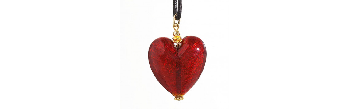 pendentifs coeur bijou en verre de murano de venise d'italie