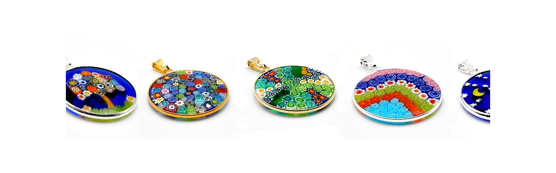 PENDENTIF MEDAILLON MURRINE MILLEFIORI DE VENISE